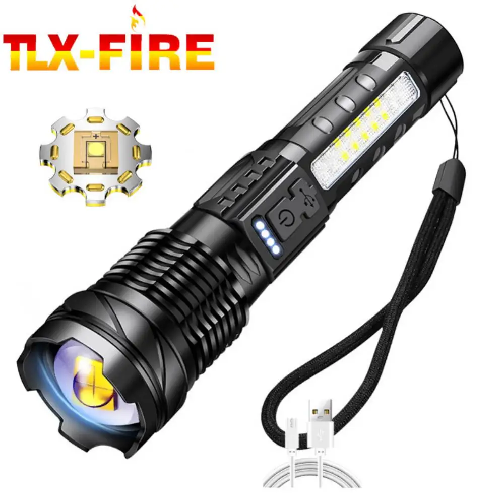 Strong Light Flashlight Fast Type-c Charging Waterproof Outdoor Lighting White Laser Flashlight With COB Warning Side Work Light