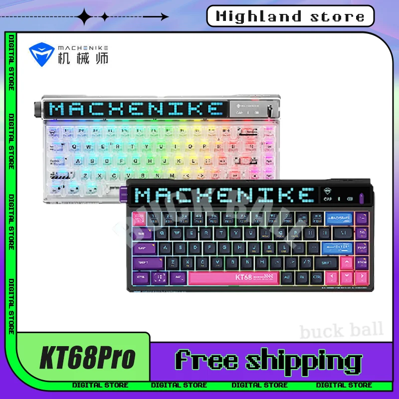 

KT68 Pro Mechanical Keyboard With Screen 68keys 3-Mode Wireless Keyboard TTC Kailh Switch Hot-Swap RGB For PC Laptop Men Gift