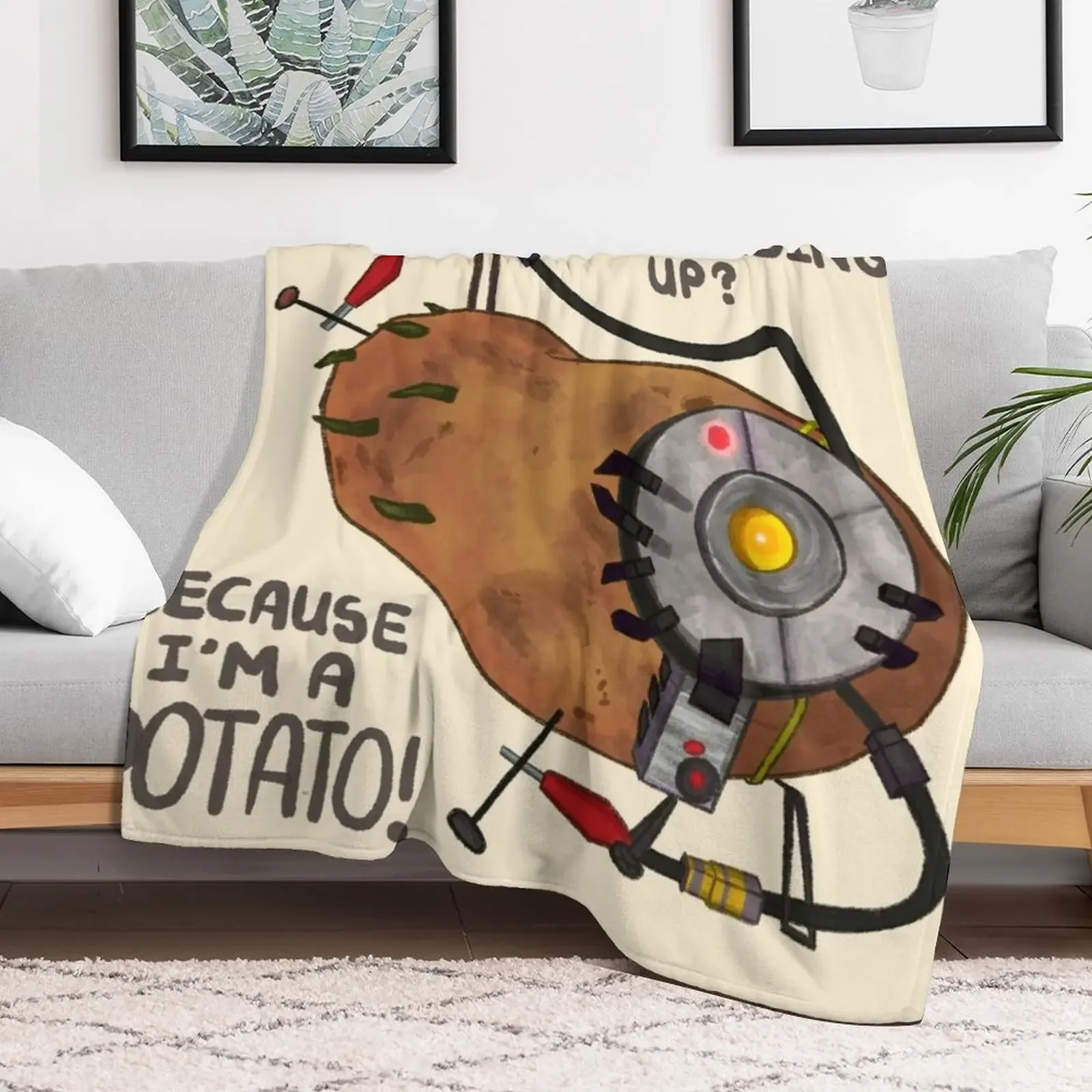 GLaDOS as a Potato (Detailed) Throw Blanket Bed Thermals For Travel Personalized Gift Blankets