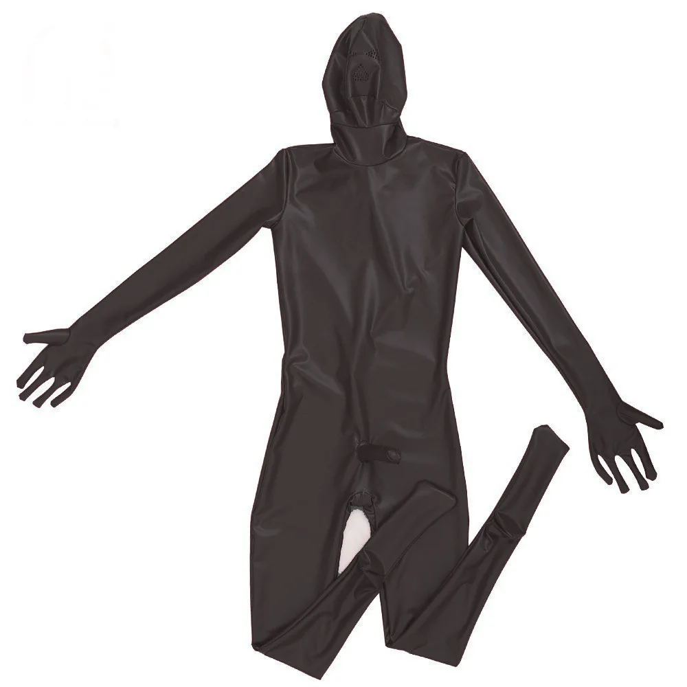 

Cosplay Full Bodysuit High Elastic Faux Latex Catsuit PU Leather Separate Finger Bodystocking Tights Mens Leotard Conjoined