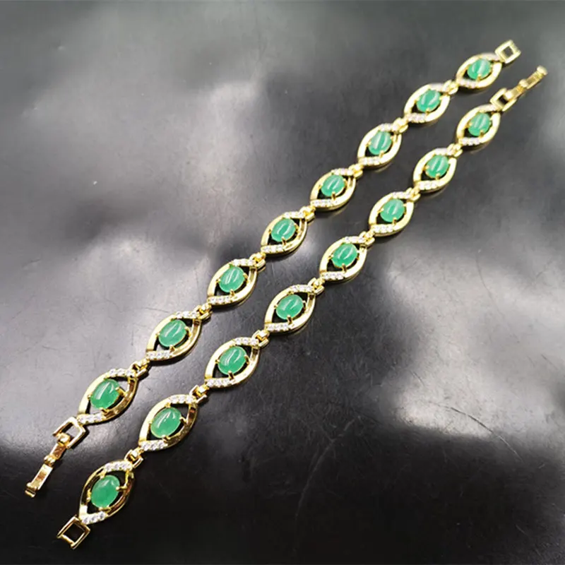 

Vacuum Electroplated Inlaid Emerald Malay Women'S Green Jade Bracelet
