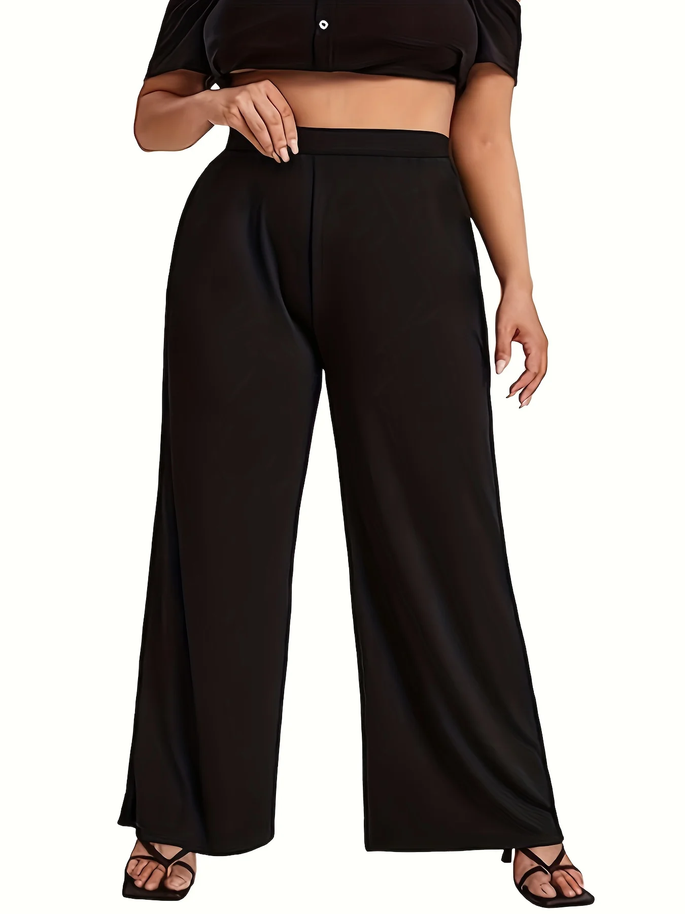 Pantaloni casual a gamba larga dal temperamento elegante in tessuto lavorato a maglia taglie forti estate 2024 da donna