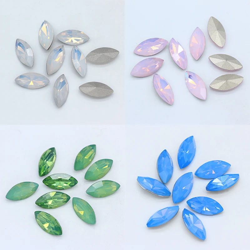 All-size Navette/Horse eye opal Faceted Glass fancy stone point back crystal Diamantes Rhinestones Nail Art jewelry making beads