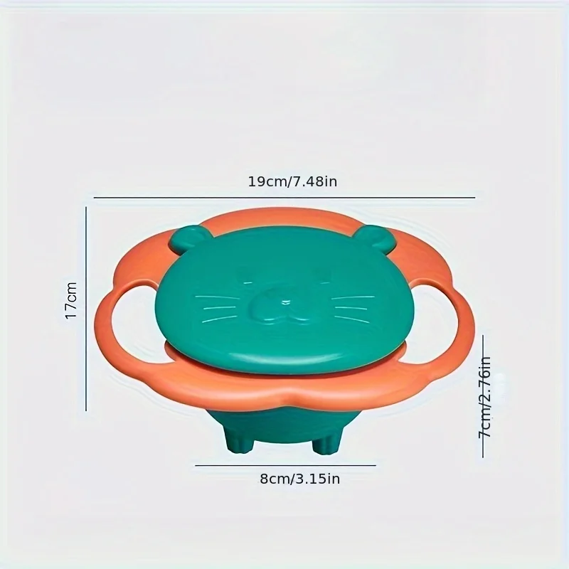 Lion-style Kids Balance Bowl with Lid and Bottom Lock, Double Handle, Rotated and Not Easy to Tip Over, Fun Baby Feeding Gift view 6