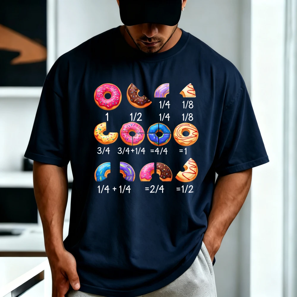 Funny Math Donut Fractions Graphic Print Tshirt Summer Cotton Crew Neck Short Sleeve Casual Man Women Mathematics Clothing