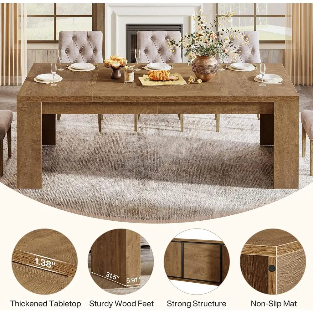 طاولة طعام خشبية قوية 70.9 بنية اللون لـ 6-8، مناسبة للمطبخ وتناول الطعام وغرف المعيشة #4