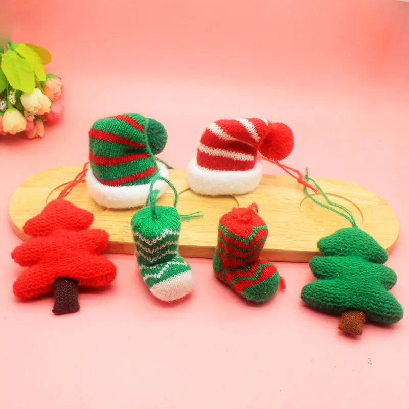 3 Stück Cartoon-Weihnachtsbaum-Anhänger, gestrickte Ornament-Serie, DIY-Material für Schuh-, Socken- und Taschendekoration – Detail 2