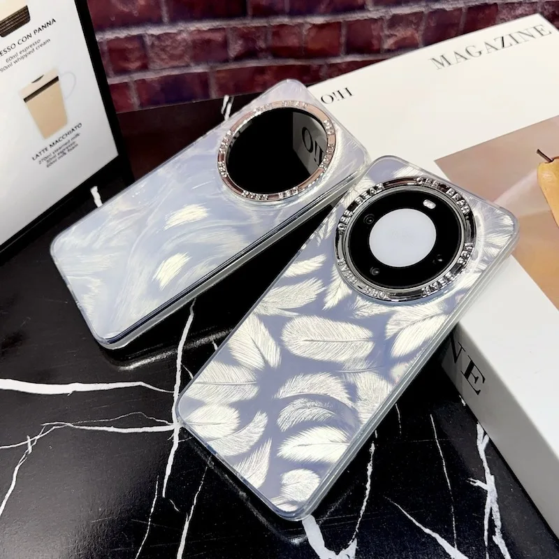 Shine Feather Pattern IMD Phone Case For Huawei Pura70 P40 Mate60Pro+ P50 Mate30 Mate40 P60Pro Full Cover Back Body Protection