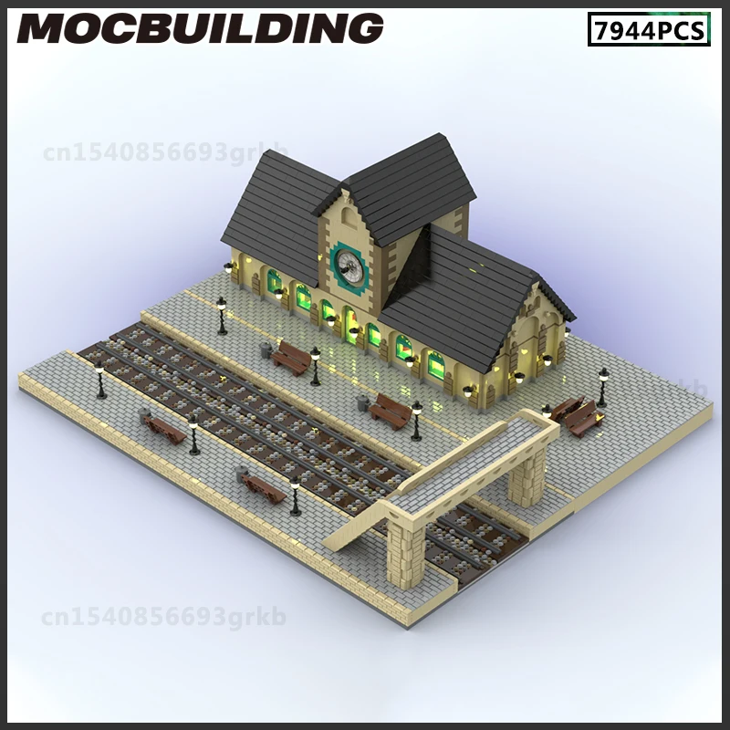 MOC Building Block Train Station Model Double Train Track And House City View DIY Brick Christmas Gifts Birthday Present Toys