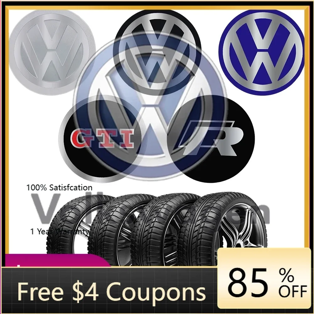 Pegatinas para Tapacubos de Coche VW VOLKSWAGEN, Juego de 4 Piezas de 56/60/65mm, Emblemas para Tapas de Rueda para Volkswagen VW R Line GTI Gol
