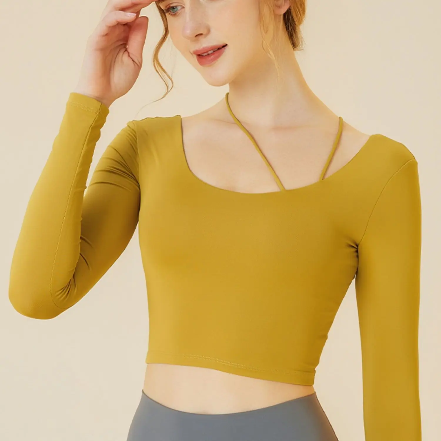 Women's Yoga Clothes with Chest Pad Long Sleeve T-Shirt Hollow out Slimming Running Sporty Elegant Top Polyester Fiber
