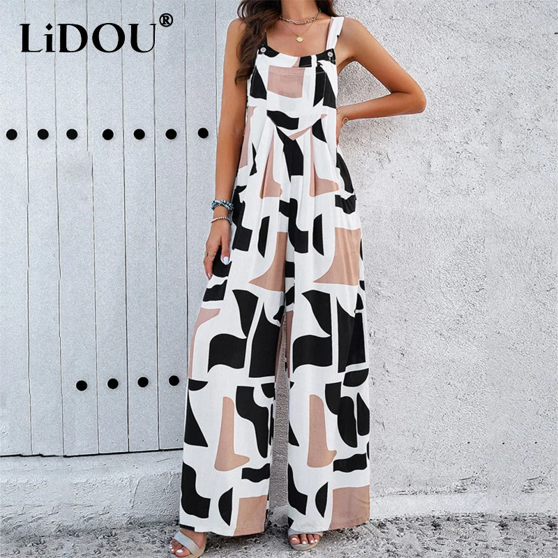 

Summer Fashion Loose Casual Printing Jumpers Ladies Sleeveless Streetwear Elegant Rompers Women All-match Playsuits Jumpsuits