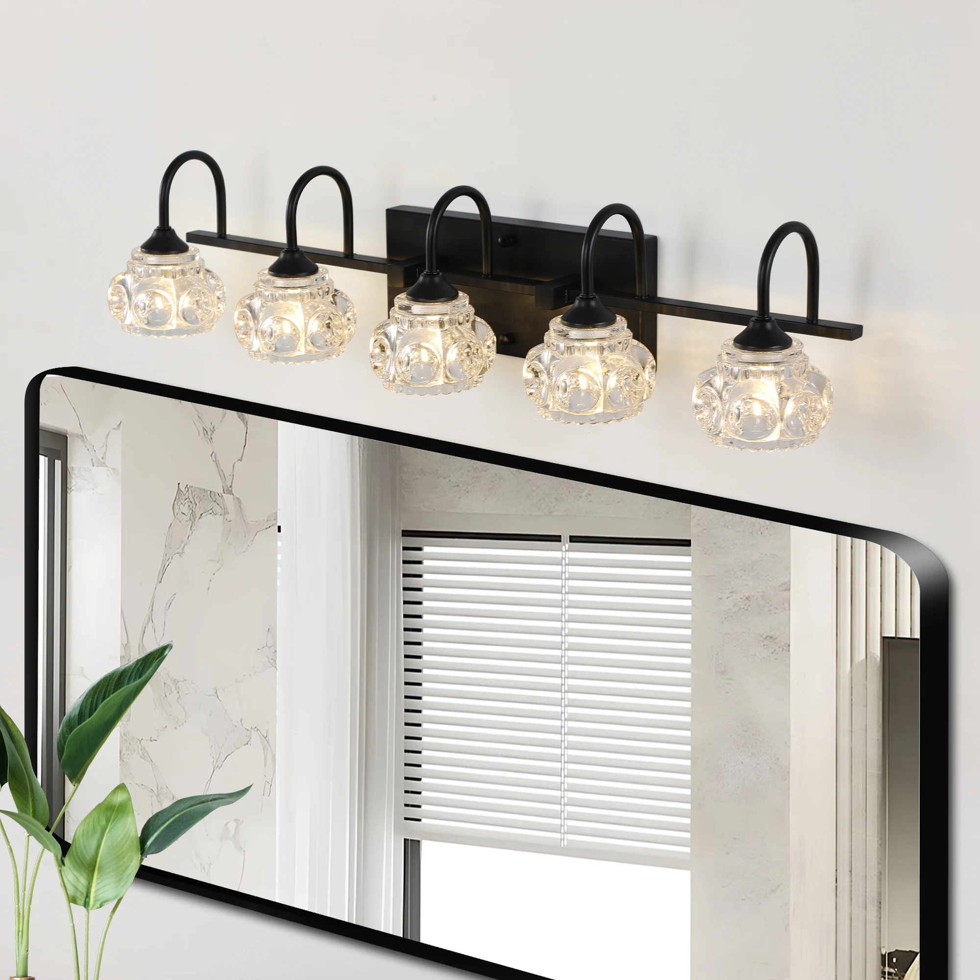 Retro 3/4/5 Lights Bathroom Vanity Light Fixture - Black Finish with Crystal Glass Shades, Wall Mounted Lighting