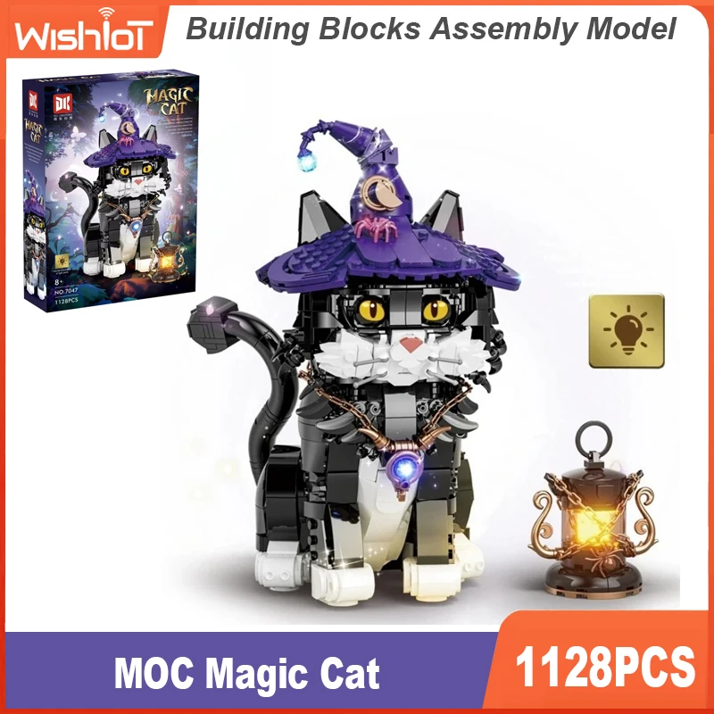 

1128pcs MOC Magic Cat Building Blocks Brick Assembly Model Gifts for Adult Kid Compatible Leduo Eyes Can Change Color with Light