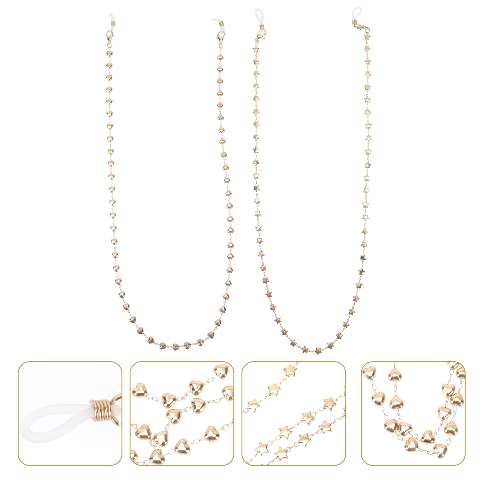 

2Pcs Alloy Star Heart Shape Glasses Chain Fashion Eyewear Retainer Anti-Slip Alloy Chain Pendant Sunglasses Holder Decorative