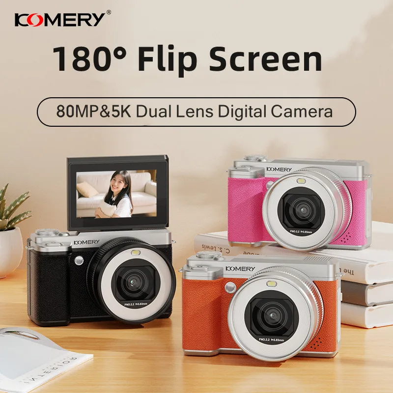 Aparat cyfrowy 5K 80MP do fotografii z podwójnym obiektywem przednim i tylnym, ekranem odchylonym, aparatem do selfie, WiFi, autofokusem, kamerą wideo YouTube.