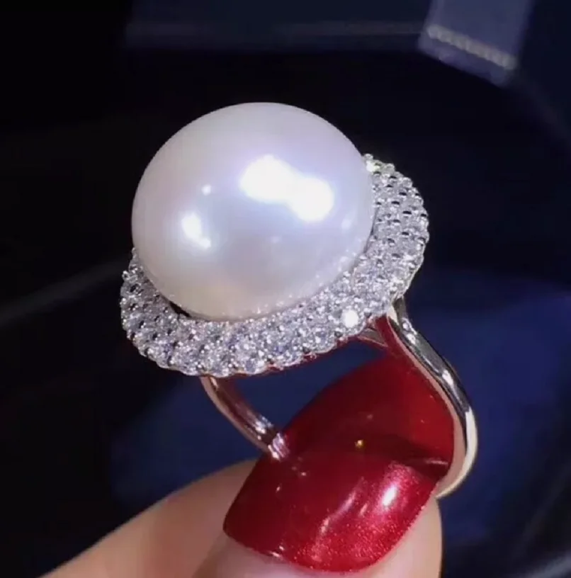 

New Huge AAAA+ 12-13mm Genuine Natural South Sea White Stud Pearl Ring 925s