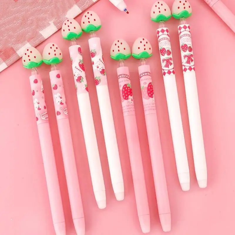 Strawberry Design Erasable Gel Pen Set Light Sensitive Color Change Ink for School Kids Student Writing