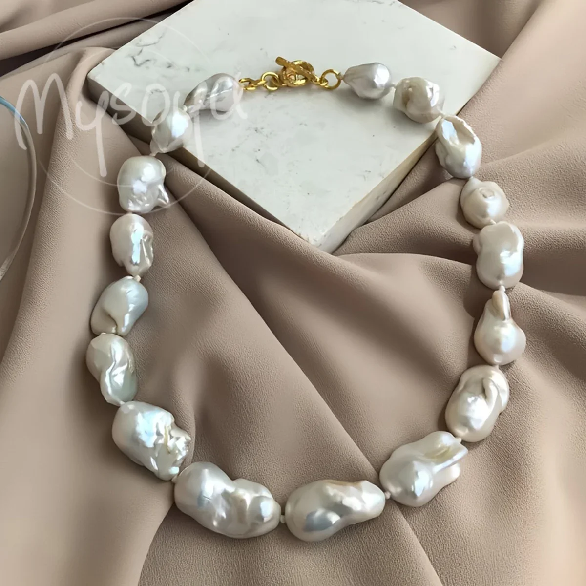 

MYSOYA 14-18mm Large Natural Baroque Freshwater Pearl Necklace Real Baroque Pearls With Gift Box Birthday Wedding Jewelry Gift
