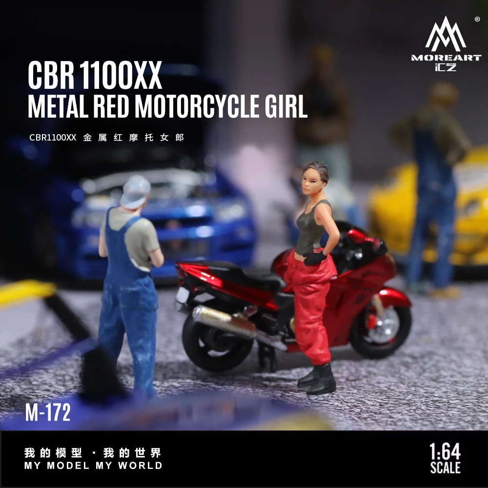 MoreArt 1:64 CBR1100XX نموذج راتينج لشخصية الدراجة النارية باللون الأحمر المعدني، هدية عرض لتزيين المشهد المصغر