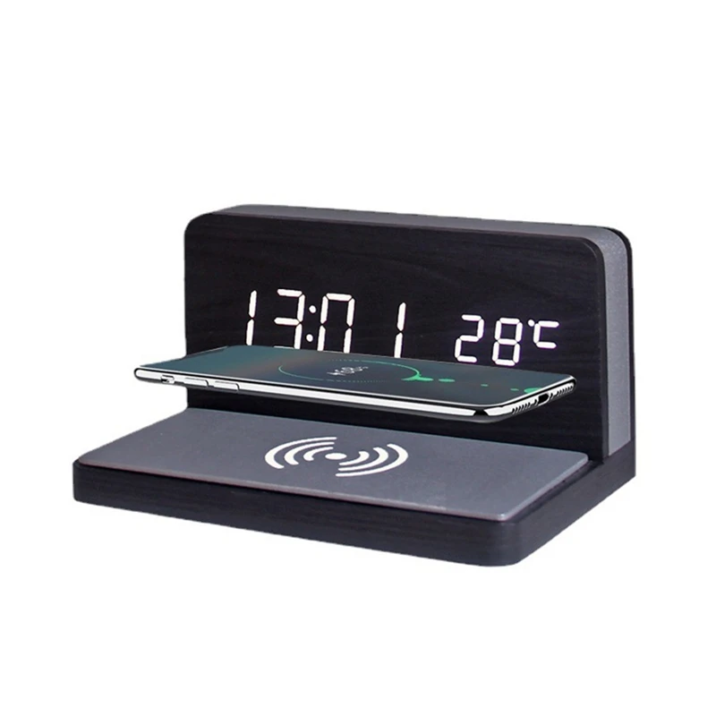 10W Multifunctional LED Wireless Charging Alarm Clock Silent Clock Electronic Clock Wireless Charging Thermometer