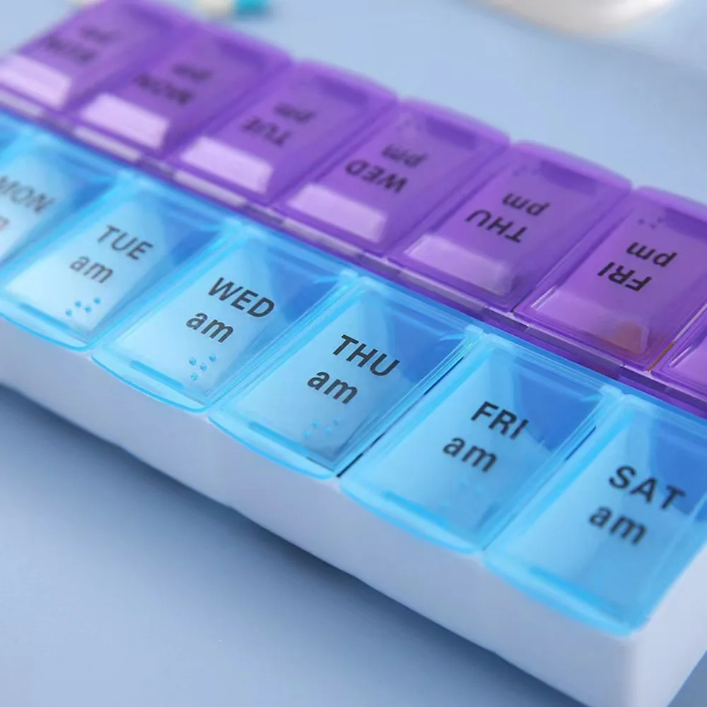 Double-row Separate Compartment Portable Pill Organizer 7-Day Large-Capacity Pill Box 14-Compartment Flip-Top Medicine Box