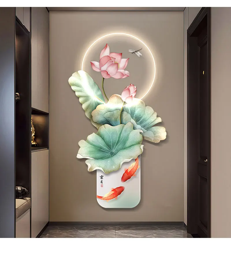 

Modern art goldfish with lotus cutting edge hand-crafted wall home LED decor for living room bedroom decoration