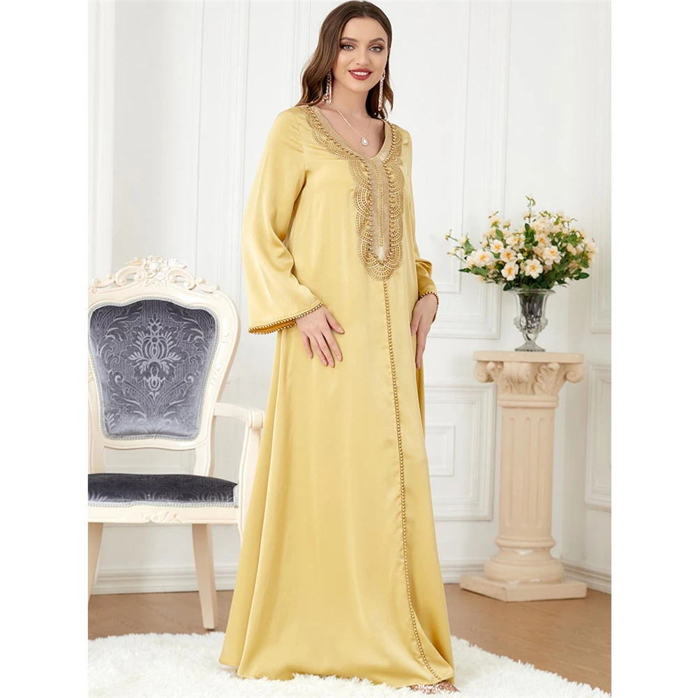 

Arab Morocco Caftan Beaded Muslim Dress Abaya Women Eid Ramadan Abayas Dubai Turkey Islam Kaftans Longue Party Vestidos Jalabiya