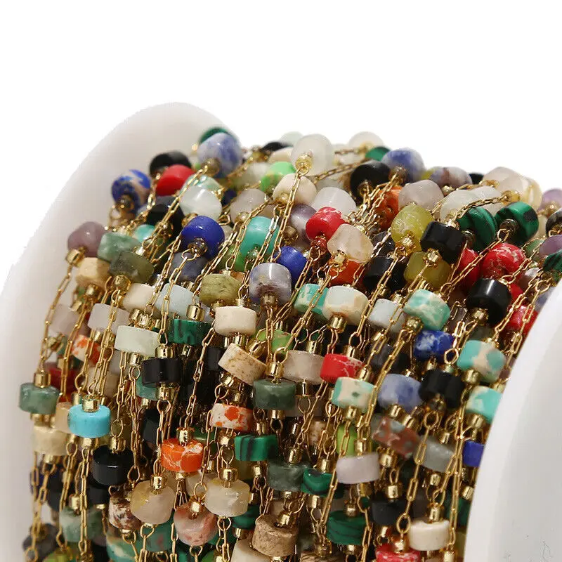 Stainless Steel Beaded Gold Chain Natural Stone Rosary Chains Necklace for Women Jewelry Making