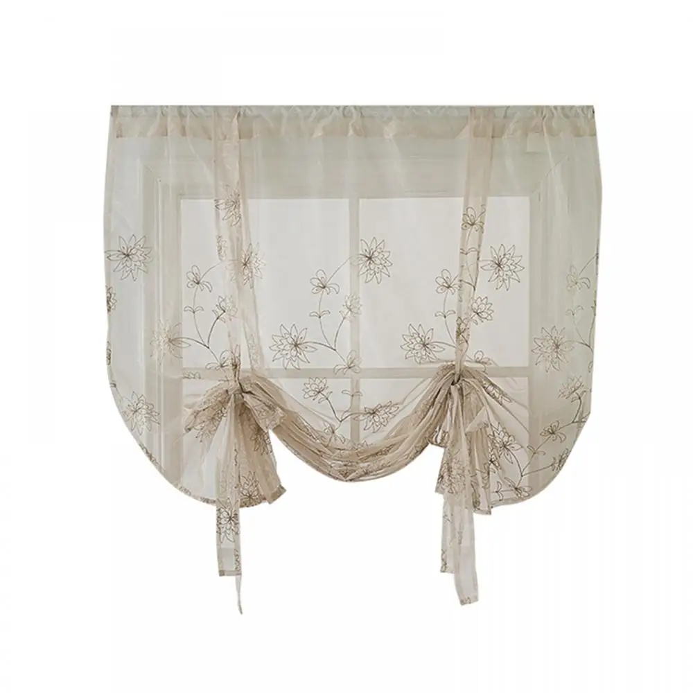 Cenefa de poliéster con estampado de flores para cocina, cortina corta para ventana, sala de estar, dormitorio, cortinas de gasa transparente, decoración del hogar