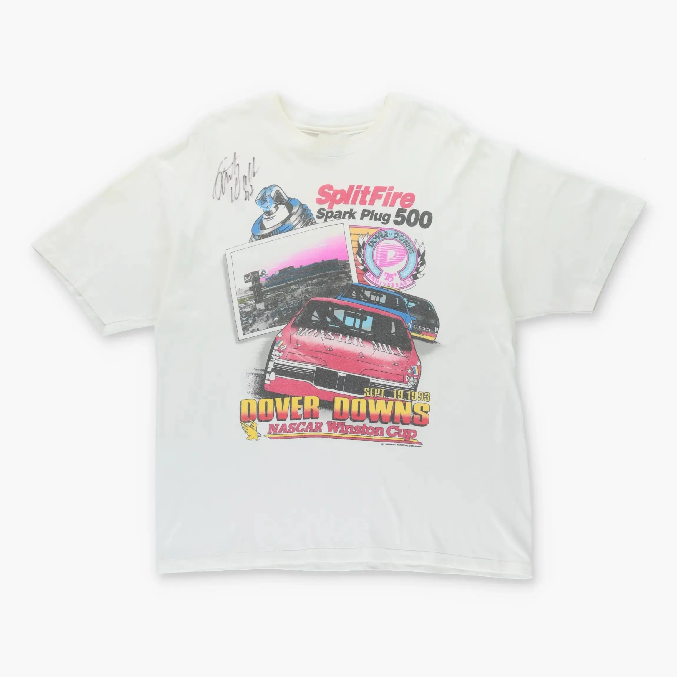 Vintage 1993 NASCAR SplitFire Spark Plug 500 Dover Downs Graphic T-Shirt Cotton Men Women Streetwear Tee