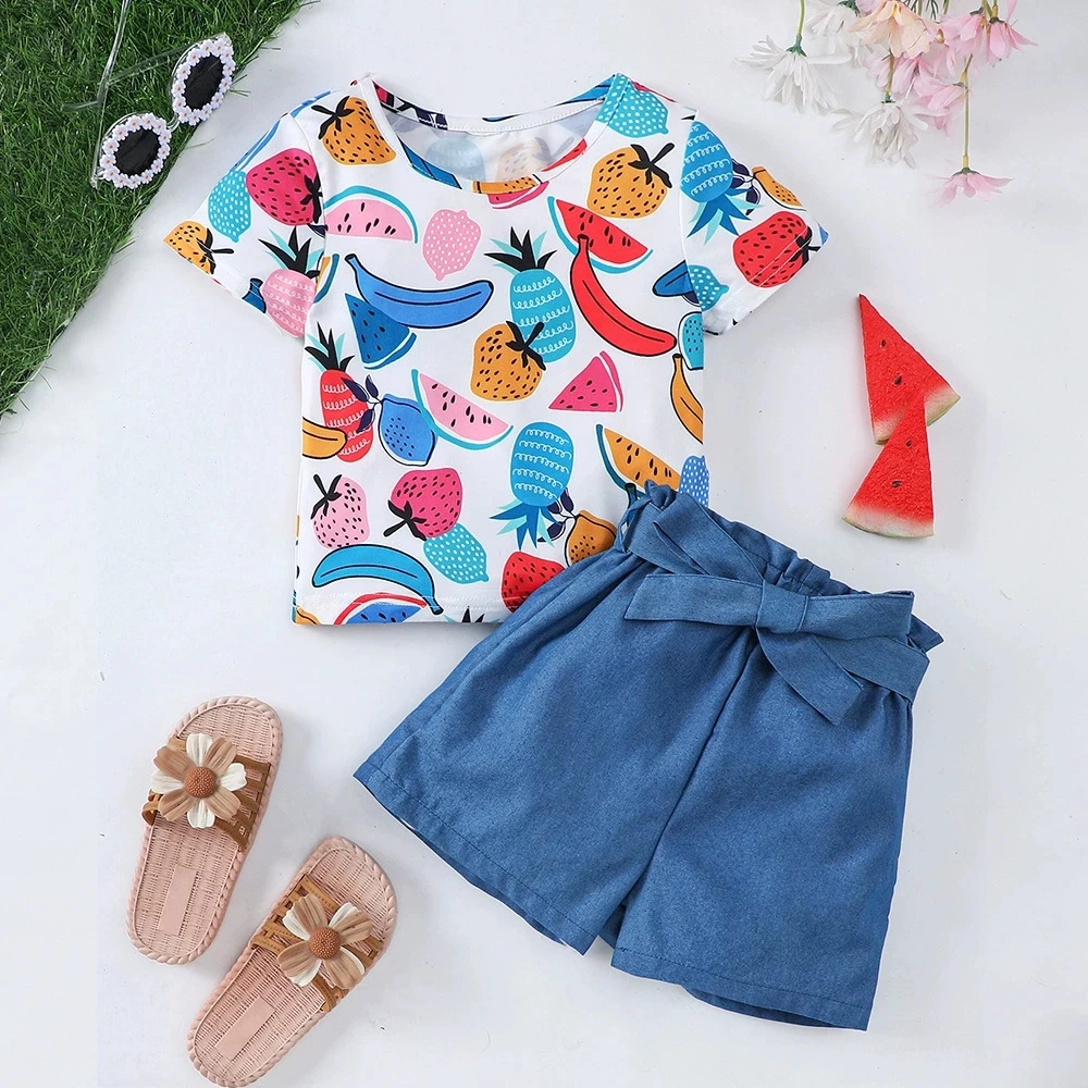 

2026 Summer Kids Girls Clothes Set Short Sleeve T-shirt Tops and Shorts Children Toddler Clothing Outfits For 2-7 Years