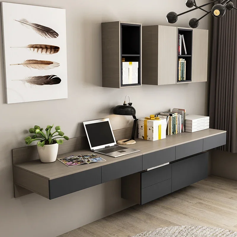 Desk Bookshelf Combination Solid Wood Bedroom Hanging Wall Suspension Makeup Book Desktop Computer Desk Hanging Desk