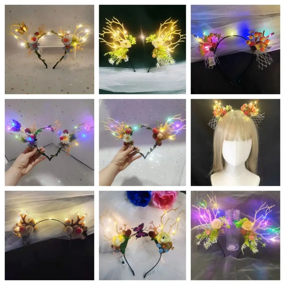 Simple LED LED Christmas Headband Luminous Flower Deer Ear Antler Headband Head Wear Hair Hoop Glowing Headband Kid