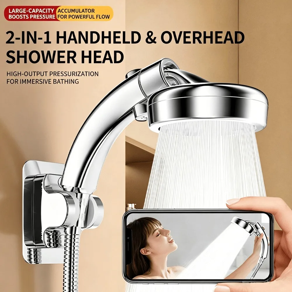 1pc Rotating Pressurized Showerhead / Both Shower And Top Spray Effects / Easy to Install / Bathroom Shower Additions