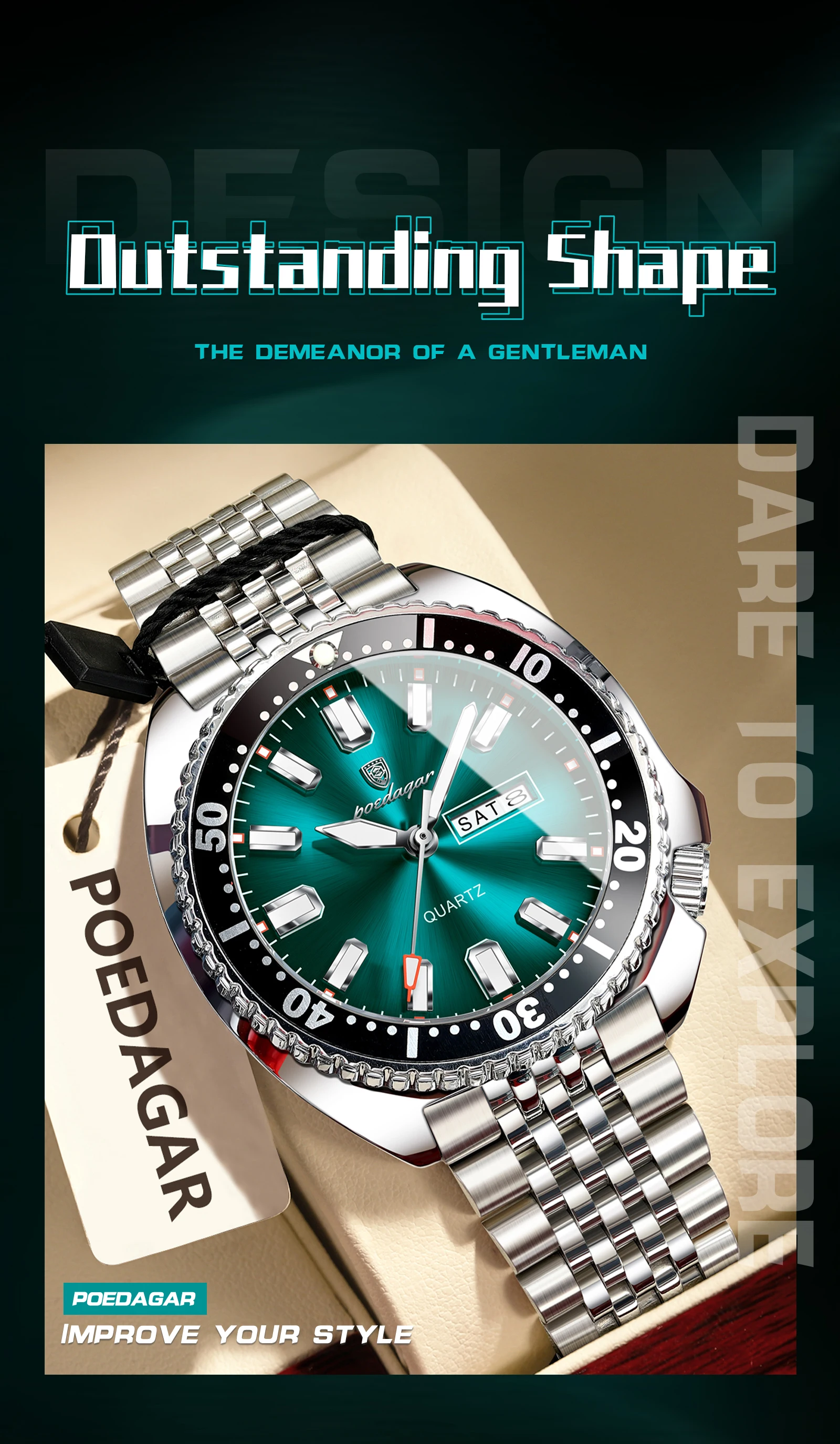 POEDAGAR Luxus Business Männer Uhr Datum Woche Wasserdicht Leucht Mann Armbanduhr Sport Edelstahl Quarz herren Uhren Reloj – Detail 14