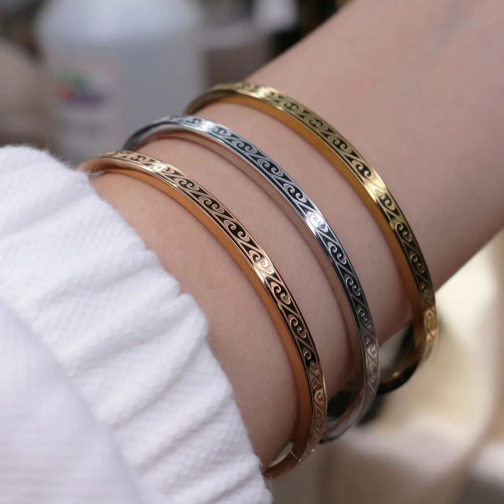 5cm Small Size Kids Bangle And 5.8cm Diameter Mother Bangle Stainless Steel High Quality Jewelry Gold Color Bracelet Wholesale