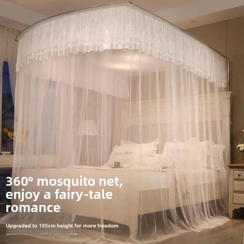 U-Shape Retractable Floor-Mounted Mosquito Net Stainless Steel Bracket Track Support Thickened No Installation Bedroom Use