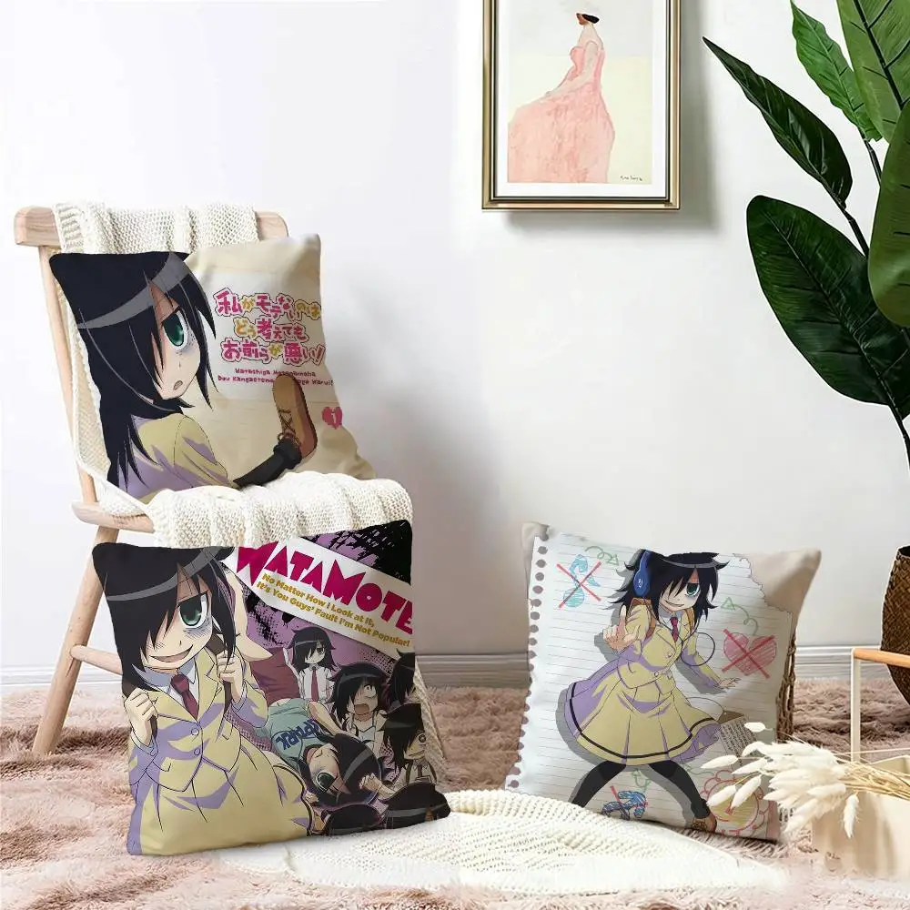 Anime W-Watamote Kuroki Tomoko Cushion Cover Inches Farmhouse Decor Home Throw Pillow Covers for Couch Decorations