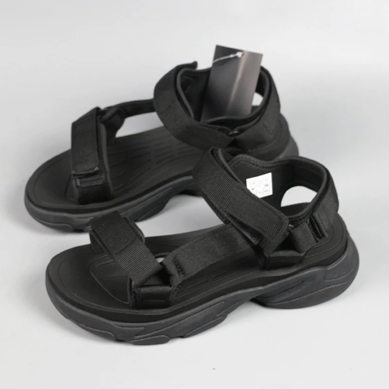 Men's Summer Thi Bot Heightening Bla Toe-Open Magic Tape Sports Casual Sandals Beach oes Comfortable Breathable