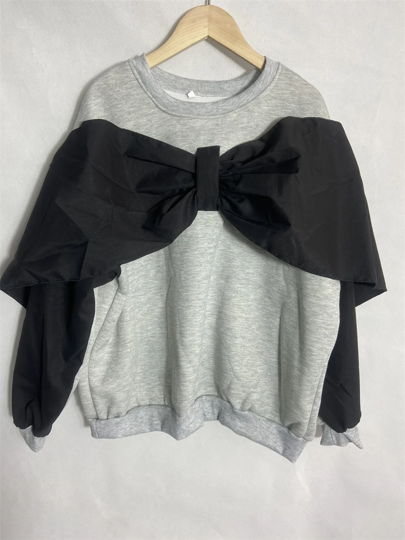 Hoodies Women Long Sleeve Patchwork Bow Sweet Temperament Tops 2023 Ropa Mujer Loose Casual Hoodie Korean Fashion Sweatshirt