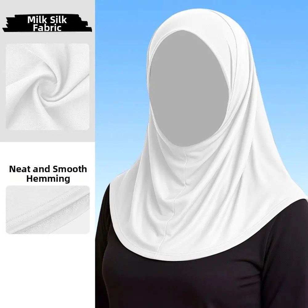Elegant Ice Silk Women Hijab Scarf Sun Protection Neck Protection Instant Hijab Solid Color Lightweight Instant Turbans Lady