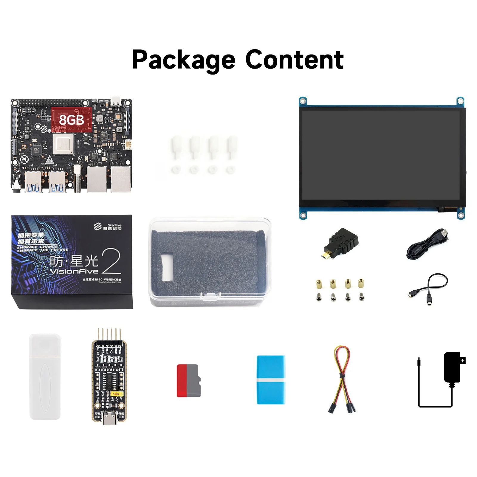 VisionFive2 RISC-V Single Board Computer,StarFive JH7110 Processor With Integrated 3D GPU, Display Kit