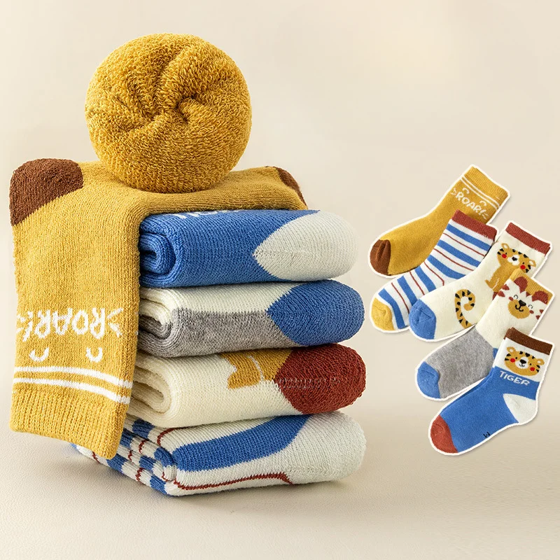 5 Pair/Set Autumn and Winter Children Boys Girls BabyThickened Warm Socks Cute Leisure Sports Socks 3 To12 Years Kids