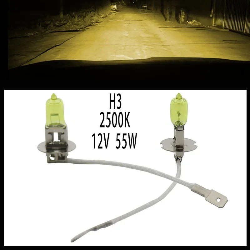 2pcs H3 12V 55W Xenon Halogen Yellow car Headlight Fog Quartz Glass 2500K Light Lamp Bulbs