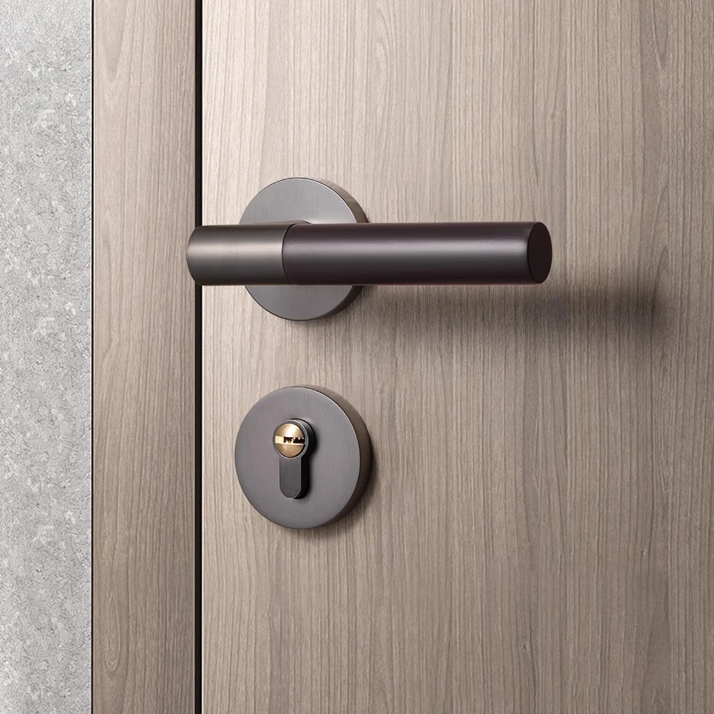 

Modern Grey Bedroom Door Locks Zinc Alloy Wooden Door Handle Indoor Silent Lock Split Lock Home Safety Locks with Keys Hardware