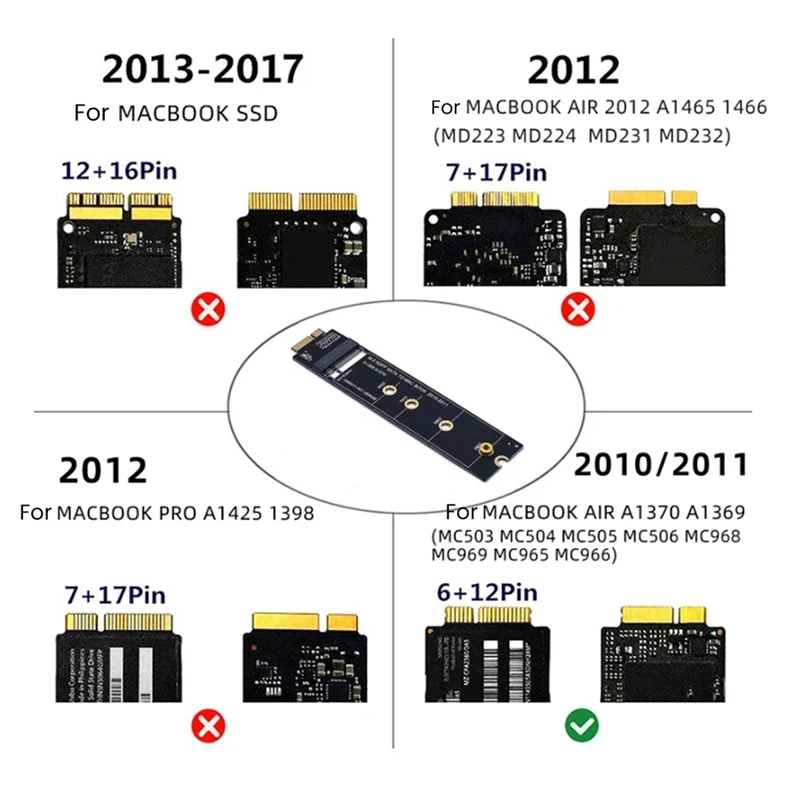 Adaptador M.2 NGFF SATA SSD para Air 2010, 2011, A1369, A1370, M2, tarjeta convertidora, compatible con 2230, 2242, 2260, 2280