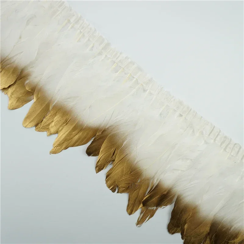2 Meter Sprühgold-Silber-Gänsefederquastenband, Fransenband mit Federn für Bastelarbeiten, Kleiderdekoration, Kleidungsdekorationen – Detail 4
