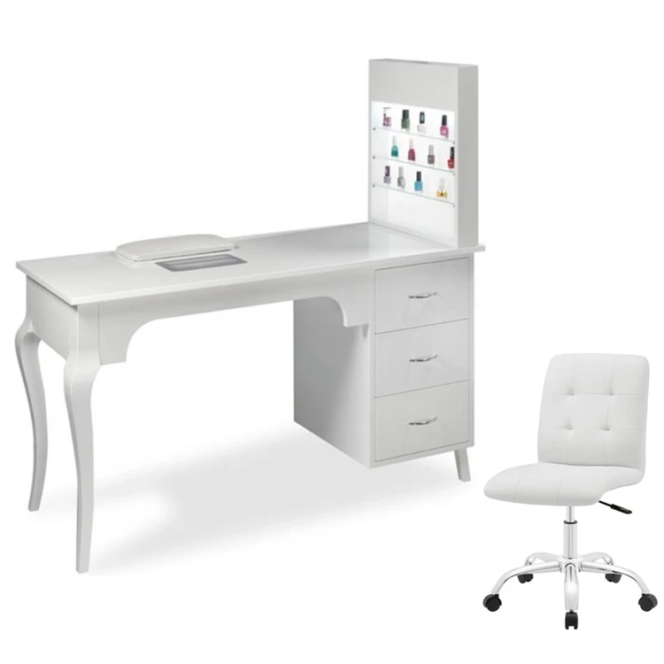 Professional wooden white single-seat manicure table with drawer dust collector and nail polish holder for nail salon furniture