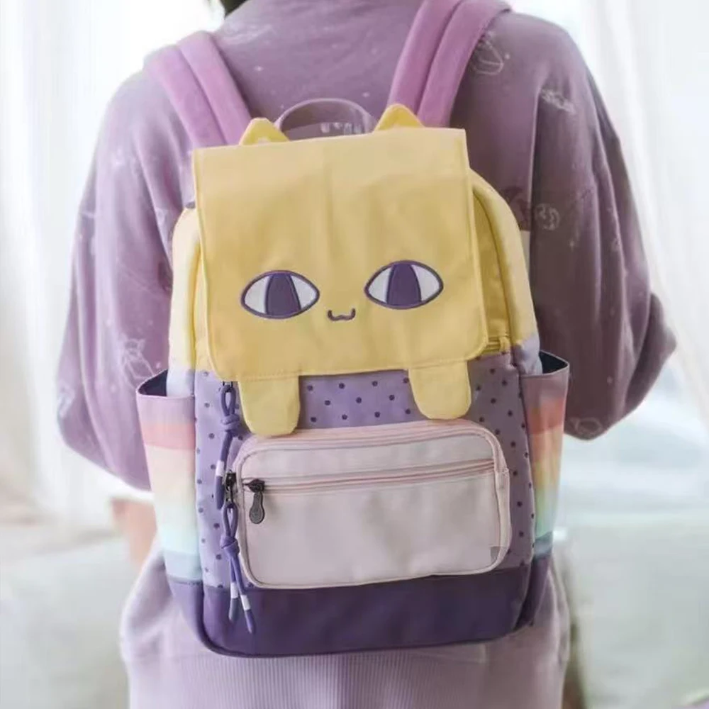 Cute Kawaii Cartoon Yellow Cat Backpack for Girls Ins Cartoon School Bag Lightweight Rucksack Daily Travel Laptop Backpack Purse